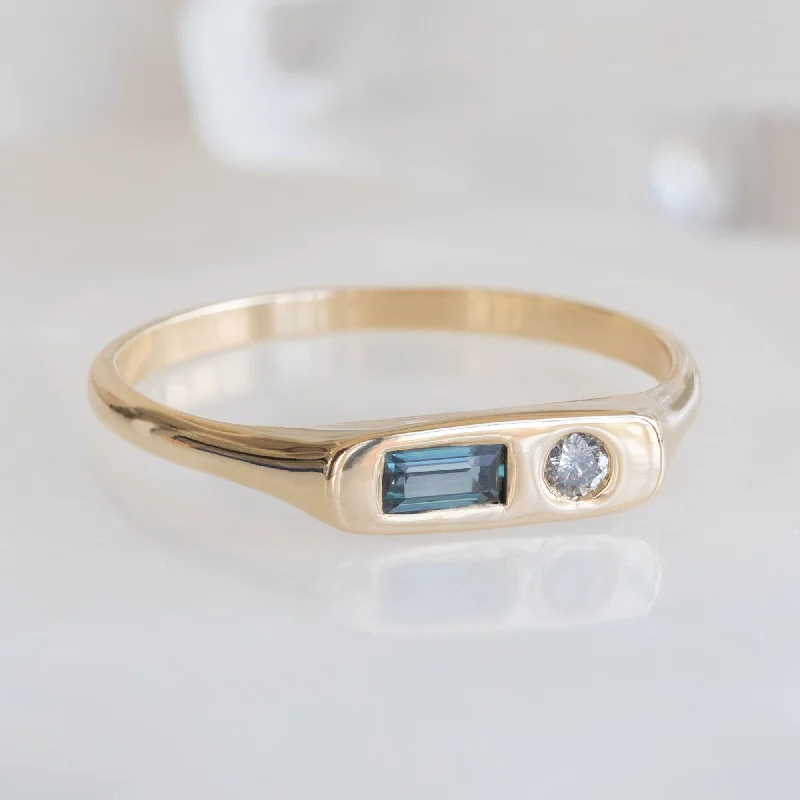 engagement rings with colored gemstone accents-The Asymmetrical Sapphire + Diamond Signet Ring | 10K Yellow Gold