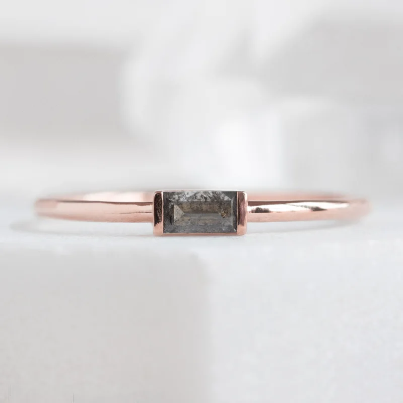 vintage engagement rings with sapphires-The Baguette Salt and Pepper Diamond Line Ring | 10K Rose Gold