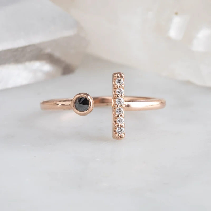 wedding bands with diamond accents for men-The Black + White Diamond Linea Ring | 14K Rose Gold