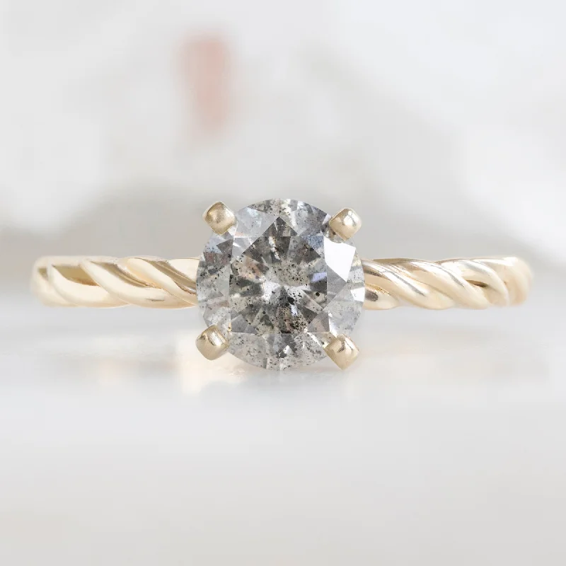 diamond wedding bands-The Braided Ring | 1.01ct Round Salt and Pepper Diamond in 14K Yellow Gold