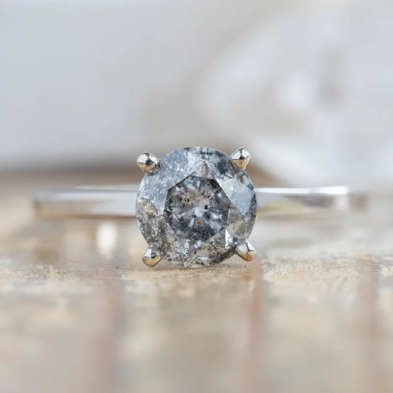 engagement rings with mixed gemstone settings-The Bryn Ring | 1.01ct Round Salt and Pepper Diamond in 14K White Gold