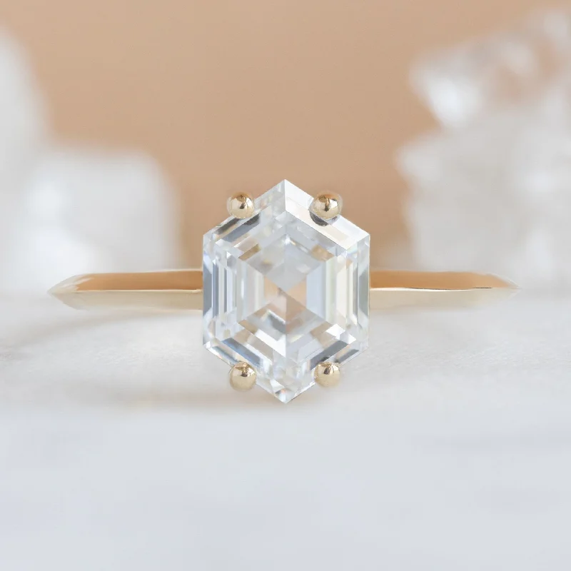 men’s wedding rings with square diamonds for women-The Bryn Ring | 1.60ct Lab Grown Hexagon White Diamond in 14K Yellow Gold