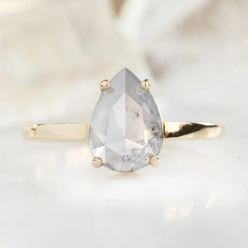 custom wedding rings-The Bryn Ring | 1.72ct Pear Salt and Pepper Diamond in 14K Yellow Gold