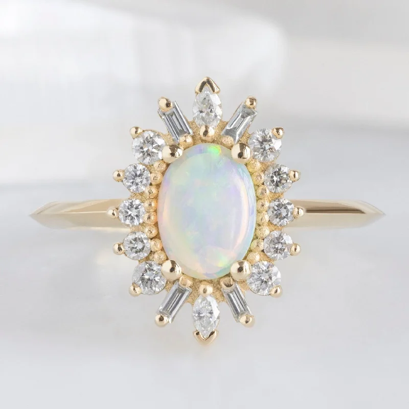 men’s wedding rings with square emeralds-The Camellia Ring | 0.38ct Oval Australian Opal in 14K Yellow Gold