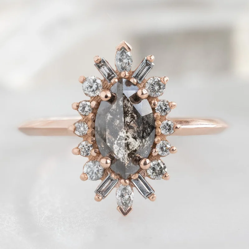 vintage engagement rings with sapphires-The Camellia Ring | 0.85ct Marquise Black Diamond in 14K Rose Gold