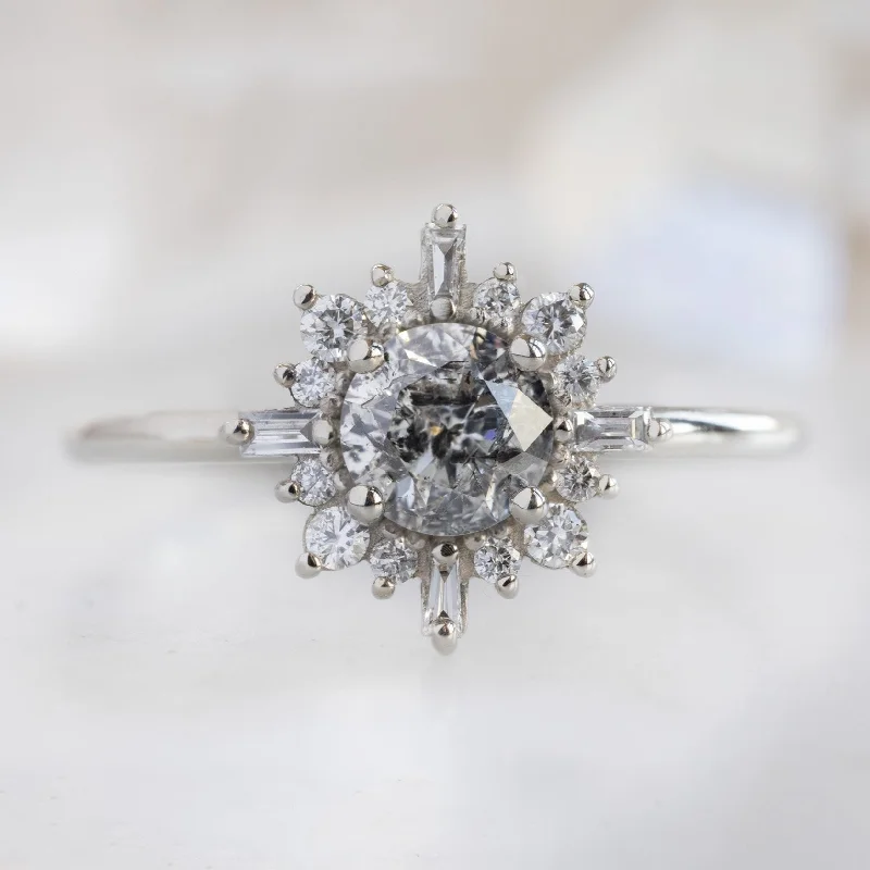 bridal rings sets-The Compass Ring | 1.05ct Round Salt and Pepper Diamond in 14K White Gold