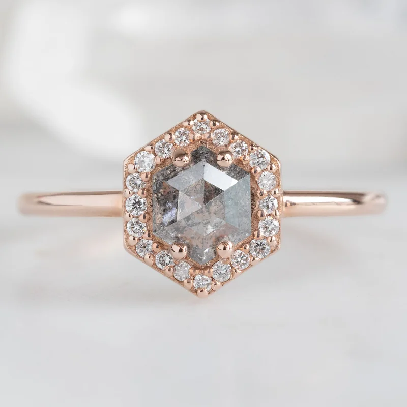 engagement rings for women with opal diamonds-The Dahlia Ring | 0.89ct Hexagon Salt and Pepper Diamond in 14K Rose Gold