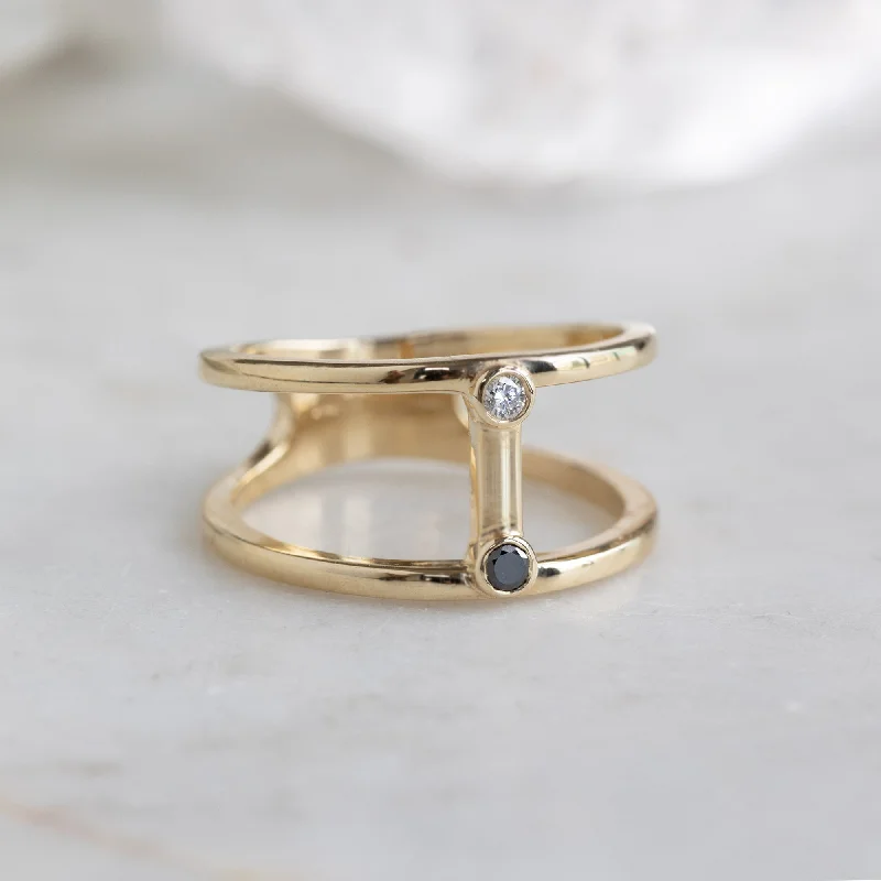 men’s wedding rings with diamond centerpieces-The Duality Diamond Cage Ring | 10K Yellow Gold