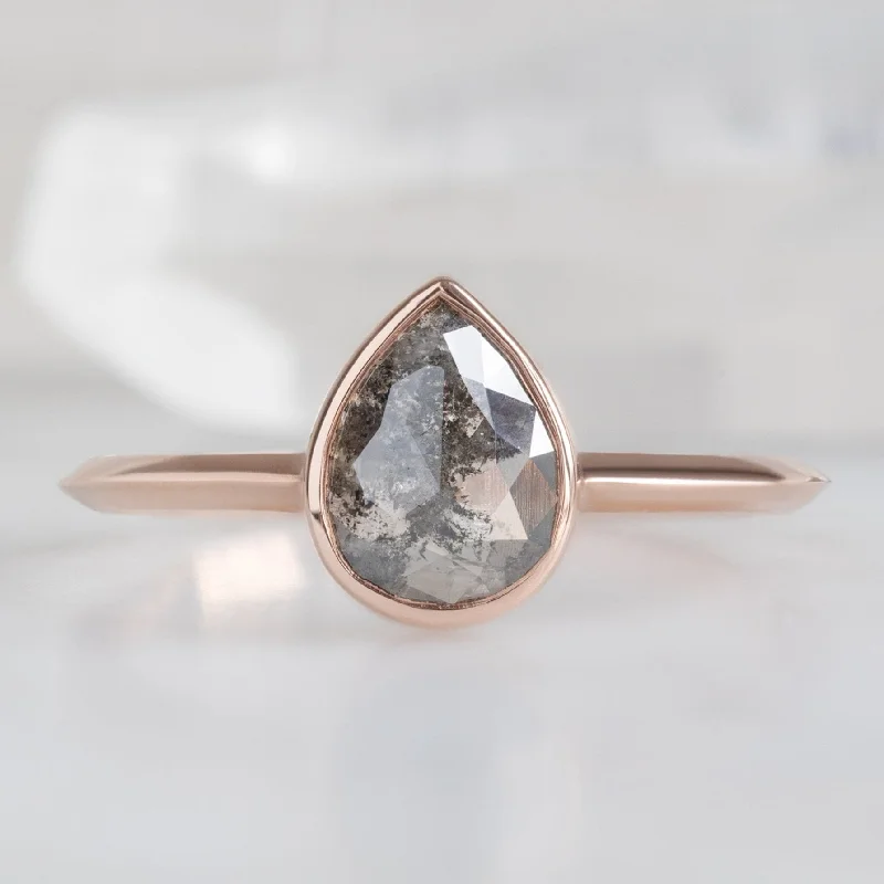 engagement rings with large diamonds for men-The Hazel Ring | 0.88ct Pear Salt and Pepper Diamond in 14K Rose Gold