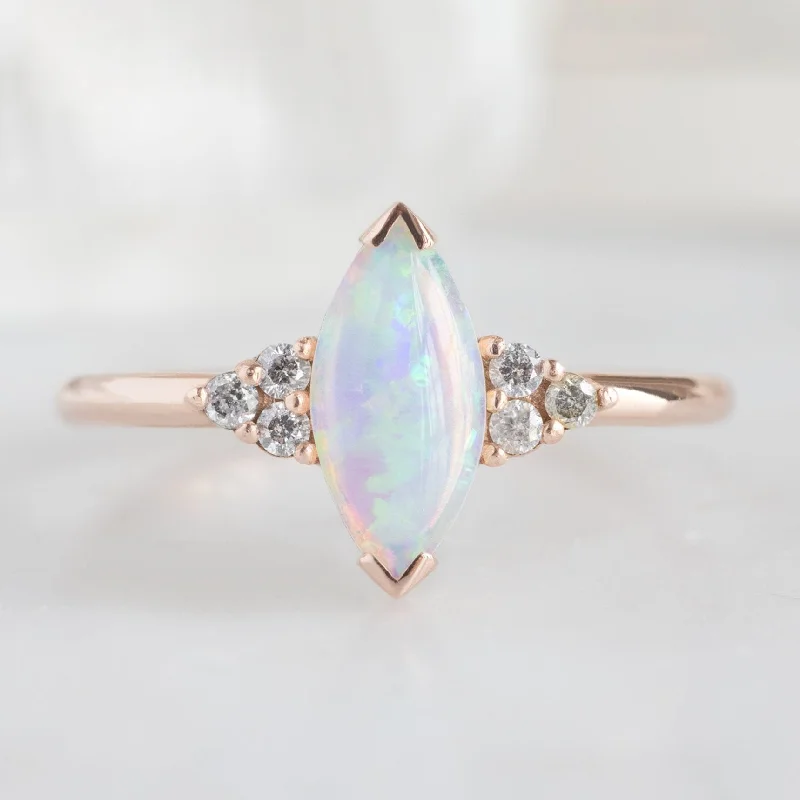 engagement rings with multiple diamond accents-The Ivy Ring | 0.37ct Marquise Opal in 14K Rose Gold