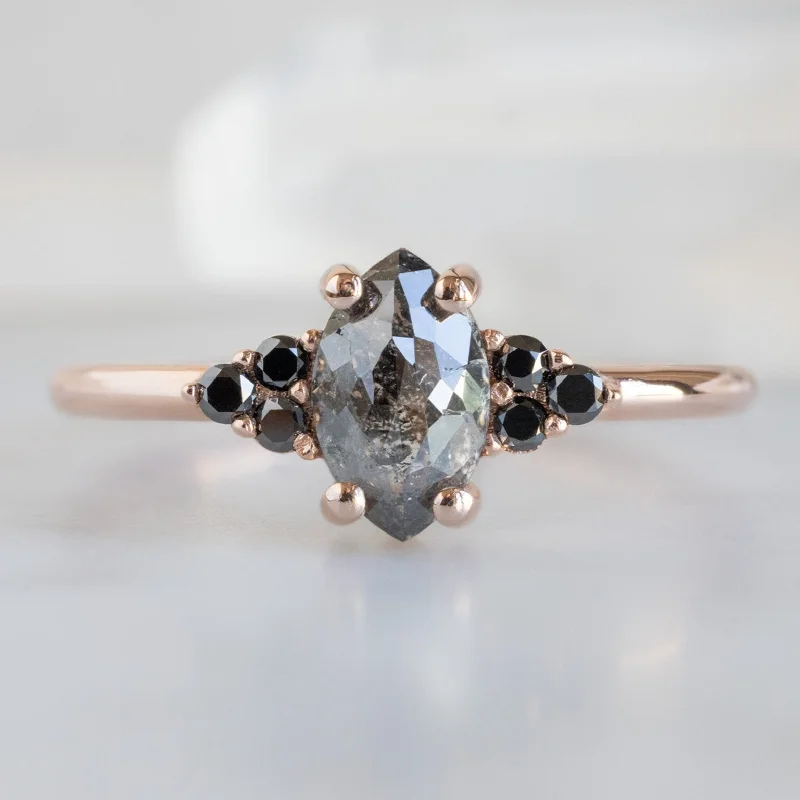 rings for men with heart-shaped gemstones-The Ivy Ring | 0.68ct Marquise Cut Black Diamond in 14K Rose Gold