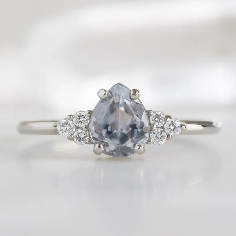 engagement rings with multi-colored diamond bands-The Ivy Ring | 0.95ct Pear Montana Sapphire in 14K White Gold