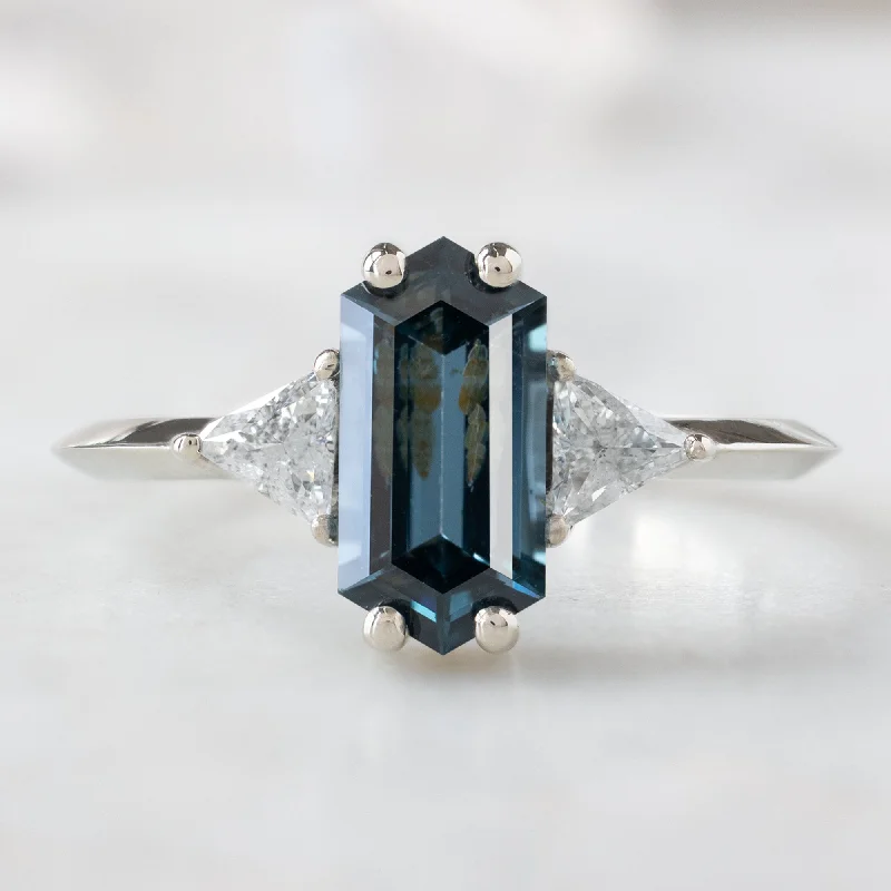 cushion cut engagement rings-The Jade Ring | 1.11ct Hexagonal Blue Spinel in 14K White Gold