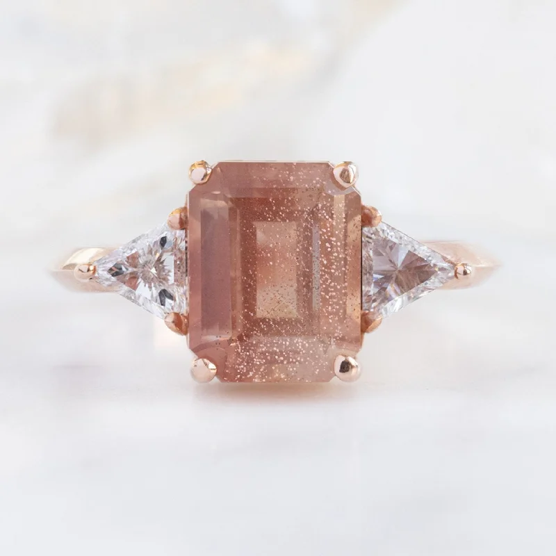 men’s rings with square-cut diamonds-The Jade Ring | 2.26ct Emerald Cut Sunstone in 14K Rose Gold