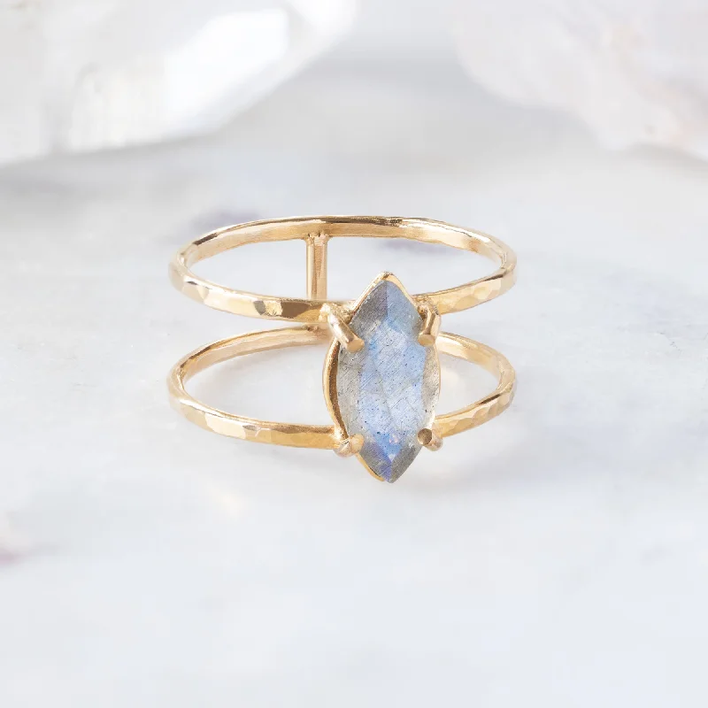 engagement rings with custom diamond shapes-The Labradorite Cage Ring | 14K Yellow Gold