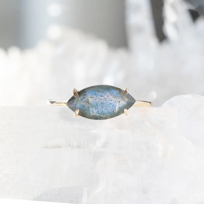 wedding rings for men with diamonds-The Labradorite Marquise Ring | 14K Yellow Gold