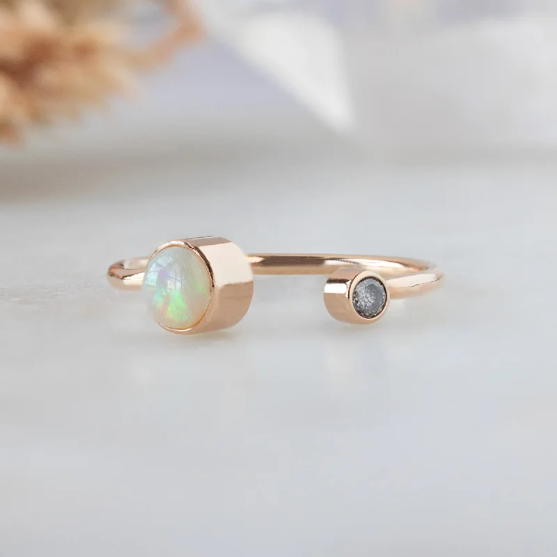 women’s engagement rings with oval sapphires-The Open Cuff Opal + Diamond Ring | 14K Rose Gold