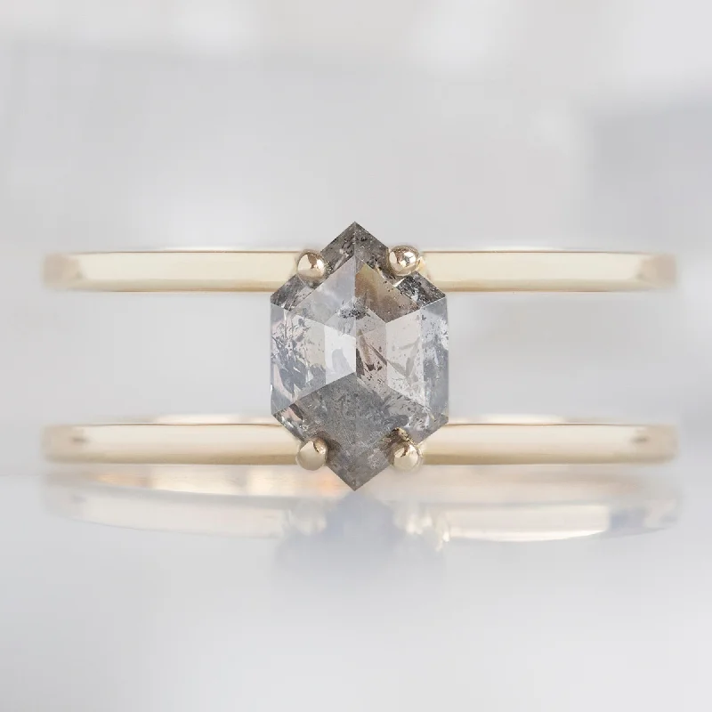 engagement rings with gemstone and diamond settings-The Poppy Ring | 1.02ct Hexagon Salt and Pepper Diamond in 14K Yellow Gold