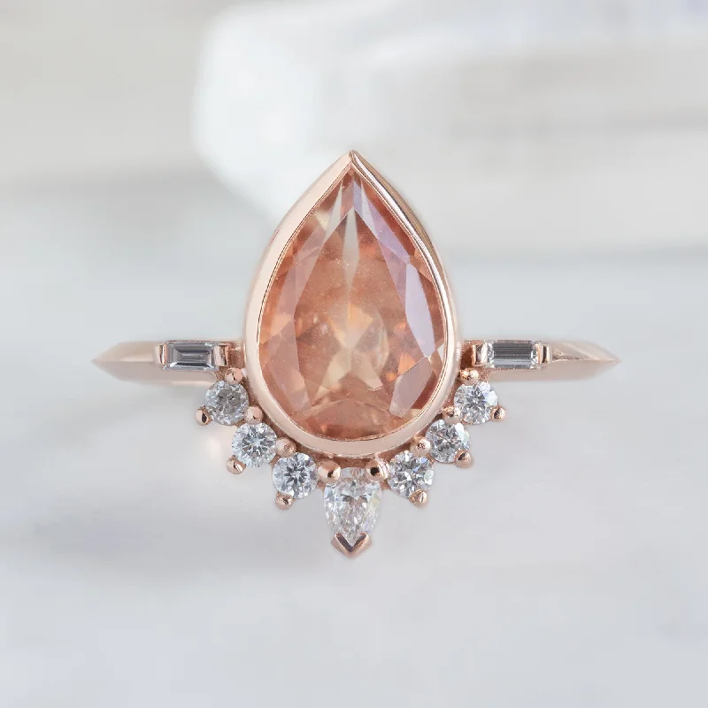 wedding rings with ruby and diamond settings-The Posy Ring | 1.73ct Pear Cut Sunstone  in 14K Rose Gold