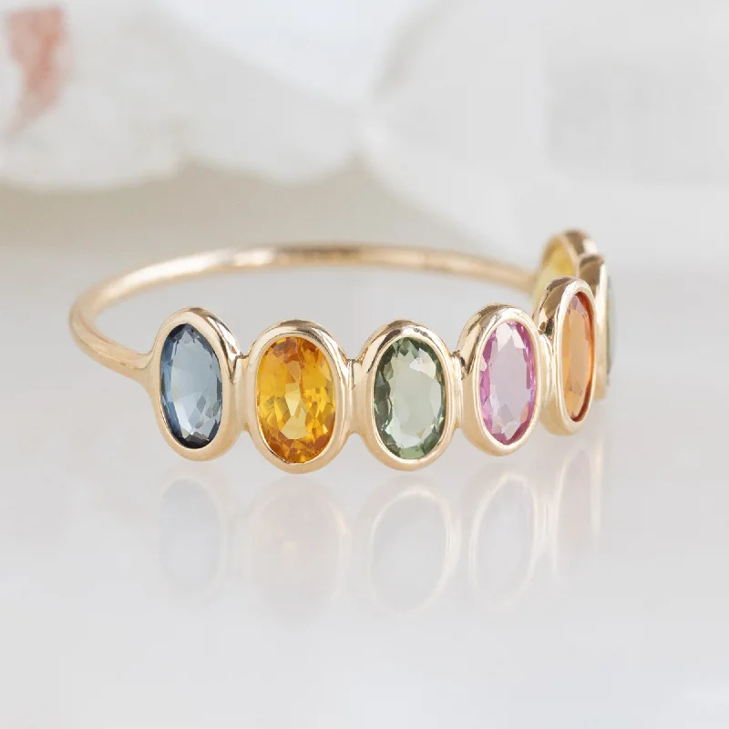 engagement rings with rubies-The Rainbow Gemstone Eternity Ring | 14K Yellow Gold