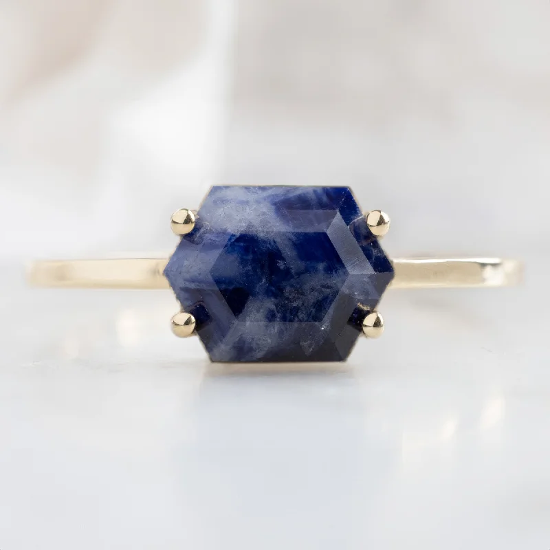 men’s wedding rings with opals-The Raw Sapphire Hexagon Ring | 10K Yellow Gold