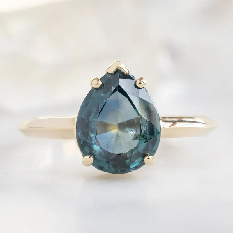 engagement rings with colored diamond accents-The Sage Ring | 2.88ct Pear Montana Sapphire in 14K Yellow Gold