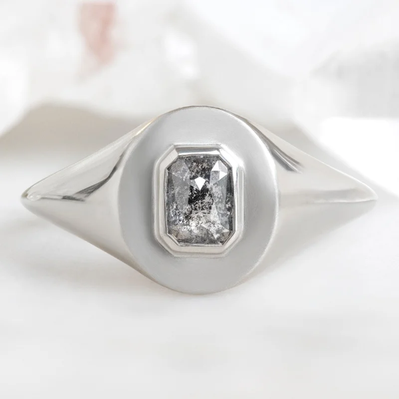 custom engagement rings with colored diamonds-The Signet Ring | 0.66ct Emerald Black Diamond in 10K White Gold