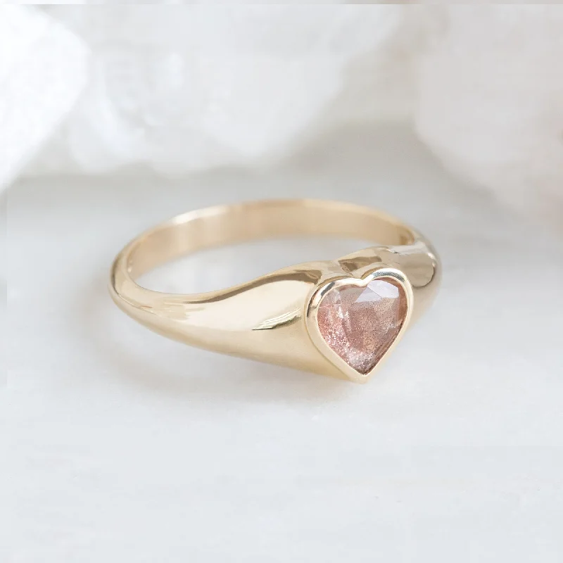 engagement rings for women with gemstone inlays-The Sweetheart Sunstone Signet Ring | 10K Yellow Gold