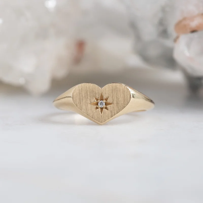 engagement rings with pink sapphires-The Sweetheart White Diamond Signet Ring | 14K Yellow Gold