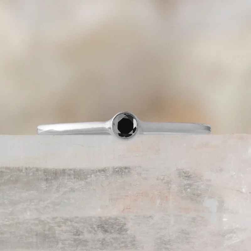 wedding bands for men with gemstone inlays-The Teensy Custom Black Diamond Stacking Ring | 14K White Gold