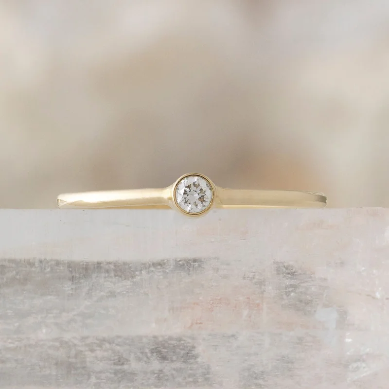 engagement rings with round diamond bands-The Teensy Custom White Diamond Stacking Ring | 14K Yellow Gold