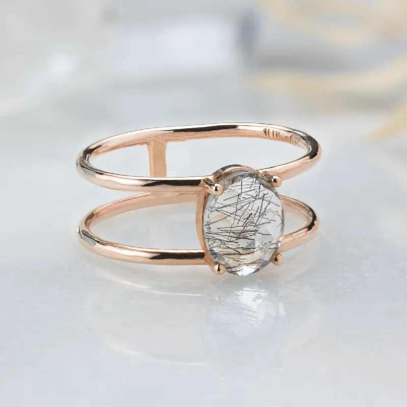 men’s rings with square sapphire diamonds-The Tourmaline in Quartz Cage Ring | 10K Rose Gold