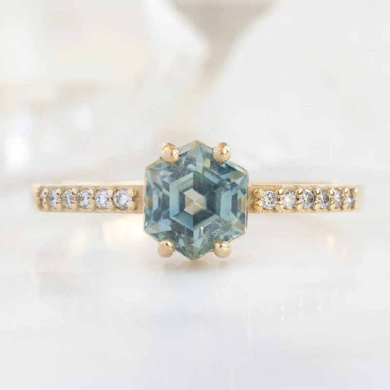 cubic zirconia rings-The Willow Ring | 1.09ct Hexagon Montana Sapphire in 14K Yellow Gold