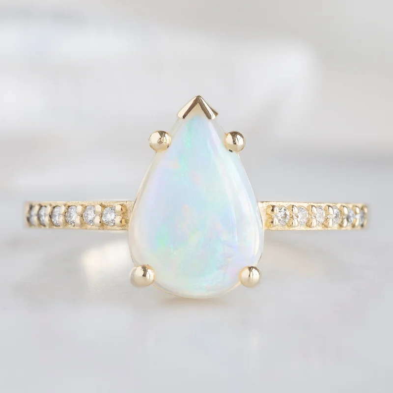 women’s sapphire rings-The Willow Ring | 1.15ct Pear Opal in 14K Yellow Gold