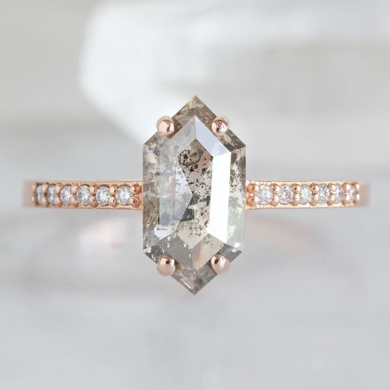 unique wedding rings-The Willow Ring | 1.37ct Hexagon Salt and Pepper Diamond in 14K Rose Gold