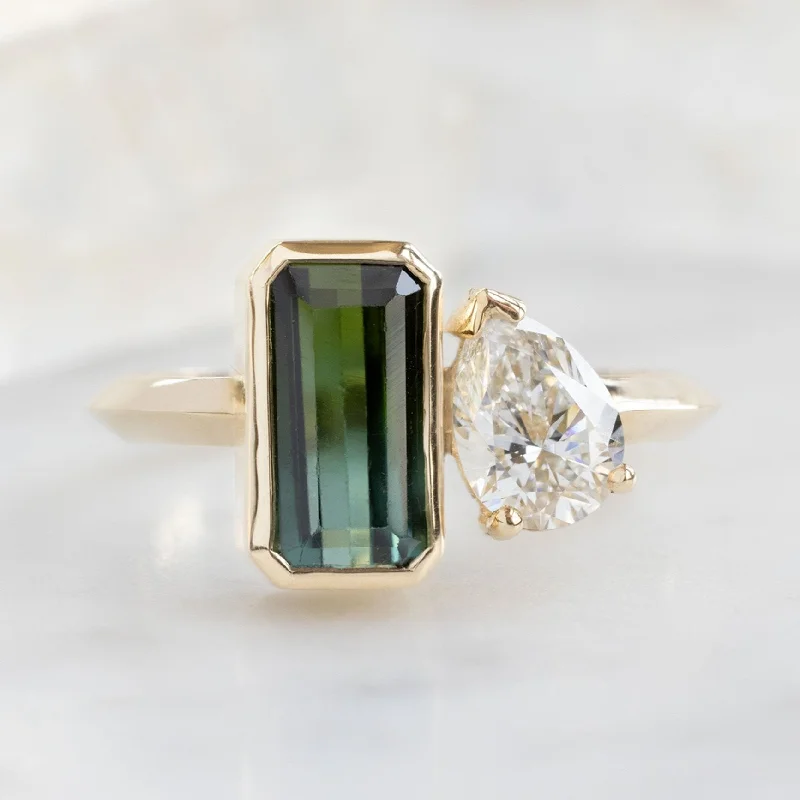 platinum engagement rings-The You and Me Ring | 1.63ct Emerald Tourmaline in 14K Yellow Gold