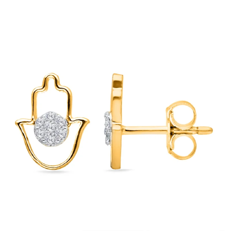 Designer earrings for everyday wear -Two Tone Gold Diamond Hamsa Earrings