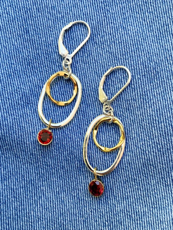 Silver chandelier earrings -Two Tone Gemstone Ringlet Dangles