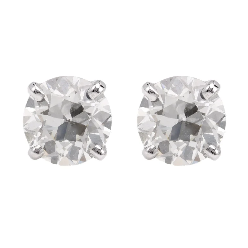 Simple gold earrings -Vintage Old European Cut Diamond 14K White Gold Stud Earrings