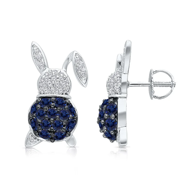 Pearl stud earrings -White Gold Sapphire & Diamond Bunny Earrings