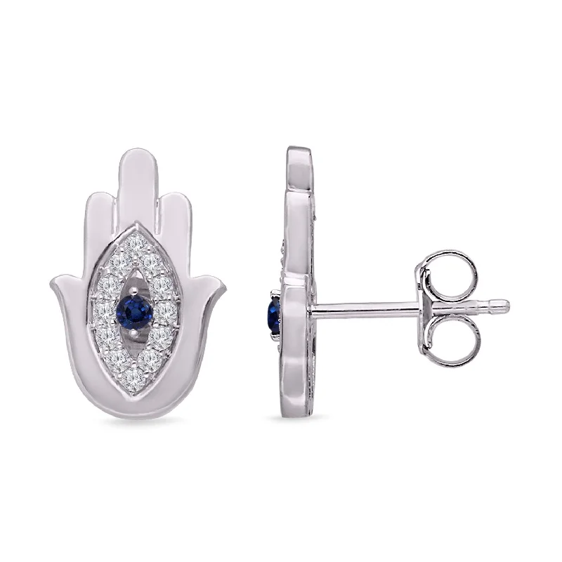 Fun earrings for teens -White Gold Sapphire & Diamond Hamsa Earring