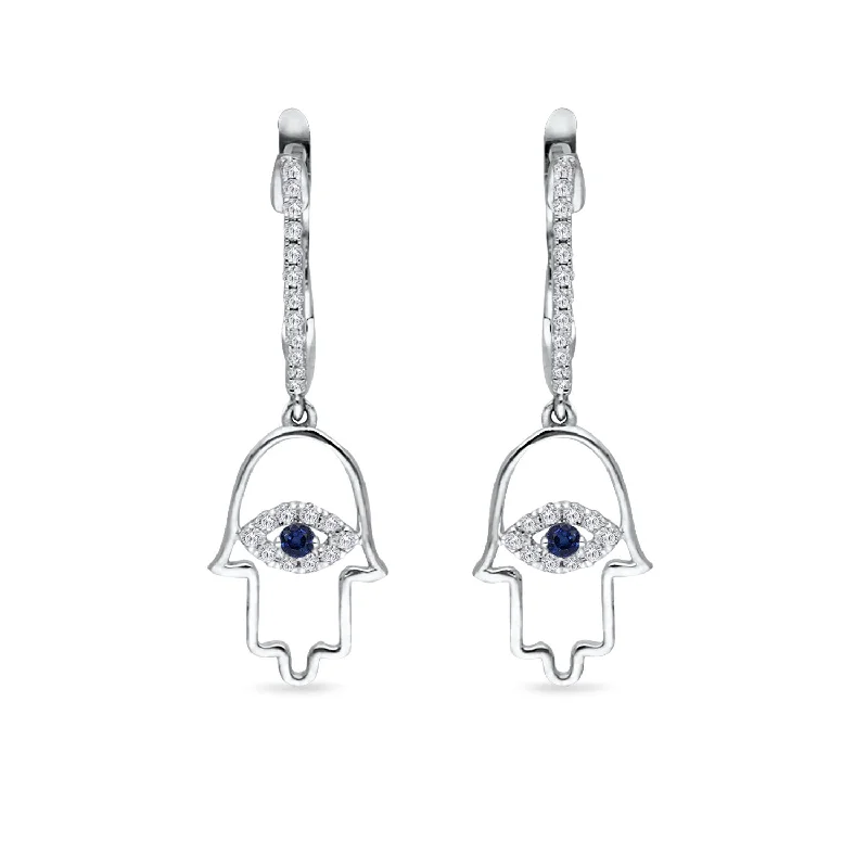 Luxury designer earrings -White Gold Sapphire & Diamond Hamsa Earrings