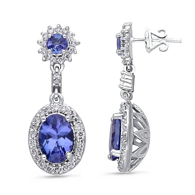 Ear studs for men -White Gold Tanzanite & Diamond Heirloom Earrings