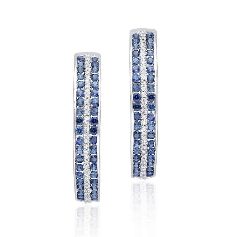 Artistic earrings for gifts -White Gold Sapphire & Diamond Infinite Hoop Earring