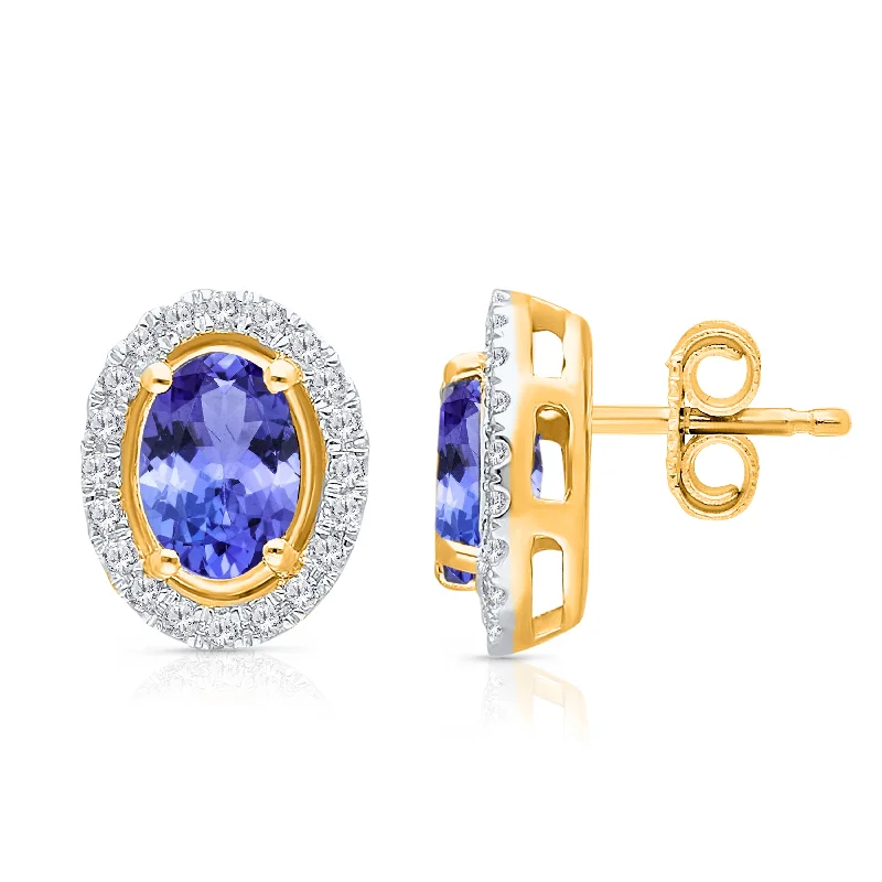 Party earrings for women -Yellow Gold Tanzanite & Diamond Heirloom Earrings