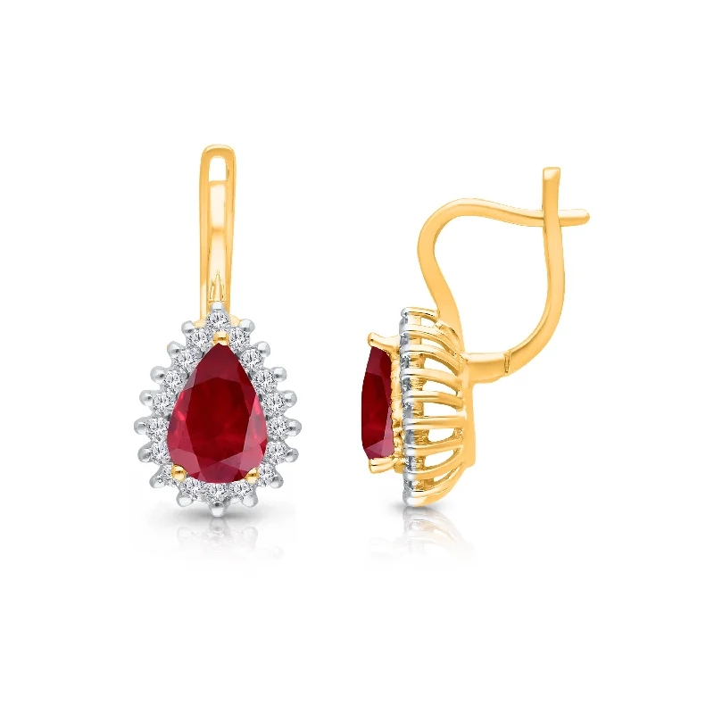 Rose gold drop earrings -Yellow Gold Ruby & Diamond Heirloom Earrings