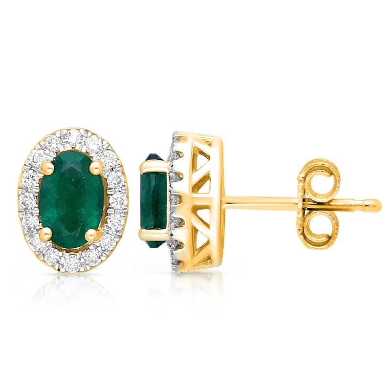 Delicate diamond earrings -Yellow Gold Emerald & Diamond Heirloom Earrings