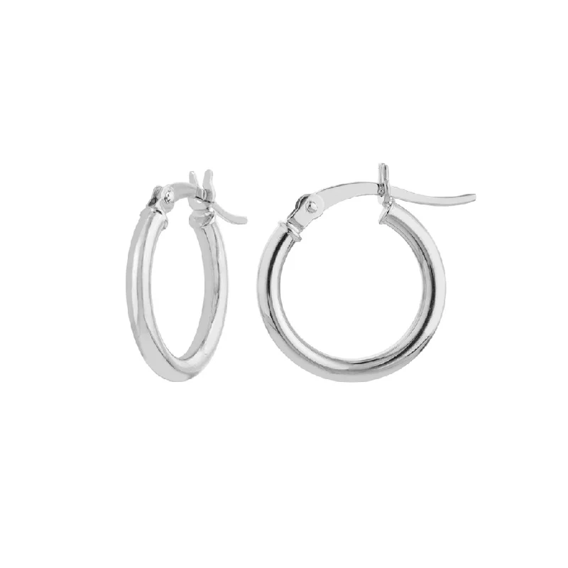 Fashionable hoop earrings for women -10K White Gold 15mm Small Round Hoops