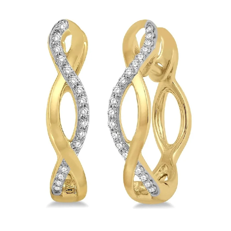 Silver stud earrings -10K Yellow Gold Diamond Twist Hoop Earrings