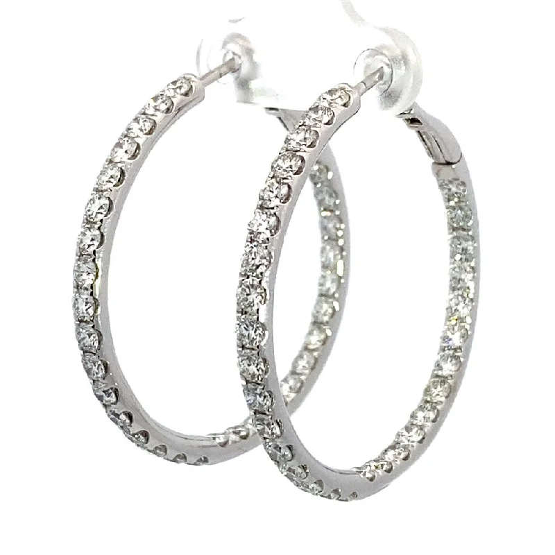 Holiday earrings for Christmas -14K White Gold 38mm Round Inside Out Diamond Hoop Earrings